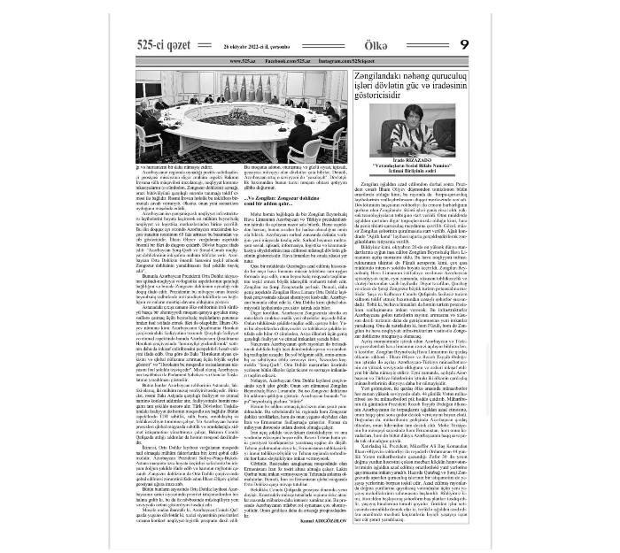 The Reconstruction Works Carried Out in Zangilan Reflect the Strength and Will of the State